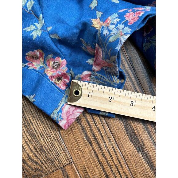Vintage Lauren Ralph Lauren Linen Shorts Size 6 Blue Floral Print Pleated Front - Picture 9 of 9